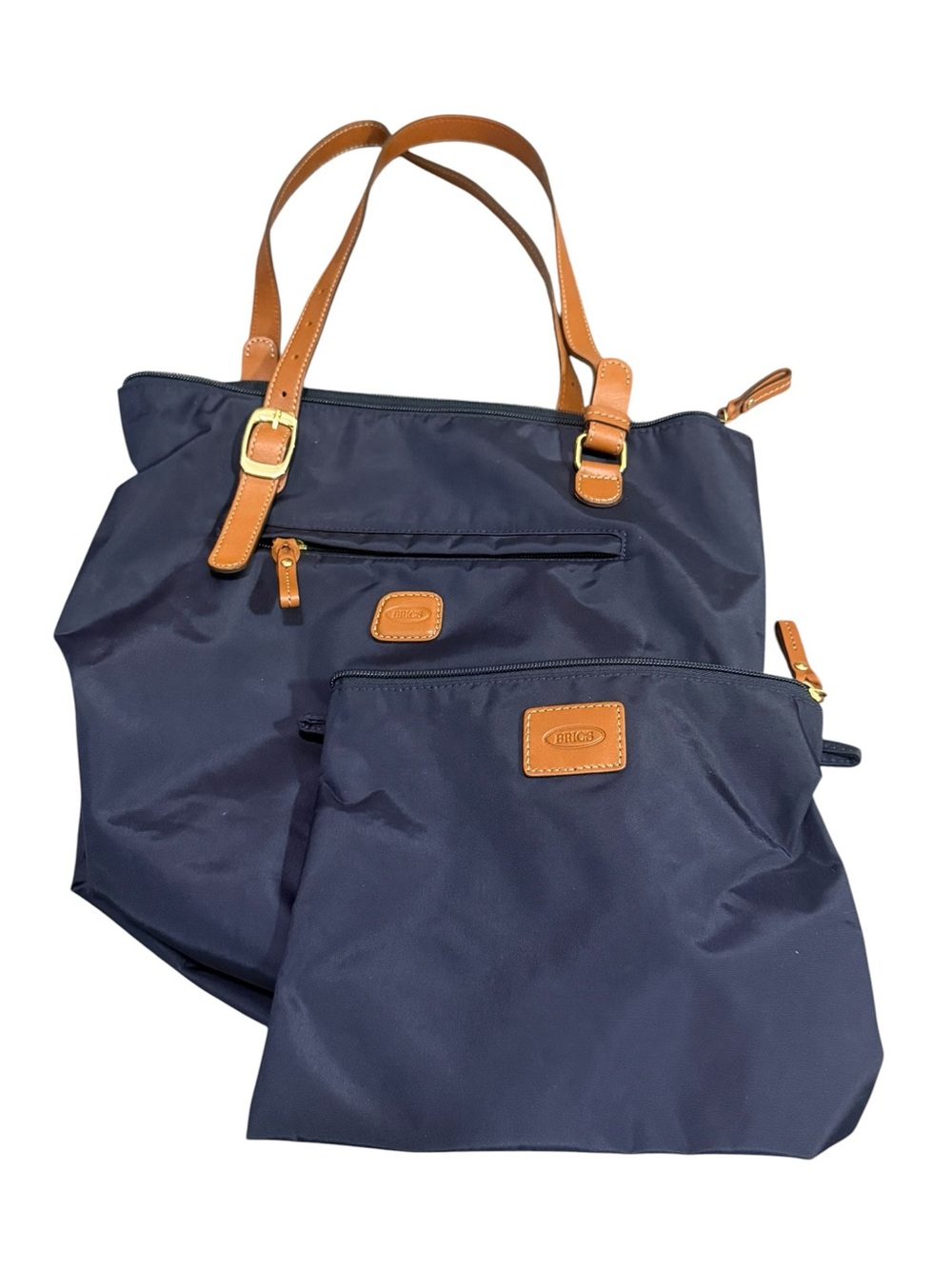 Bric's Navy Tote with Tan Leather Handles and Trim